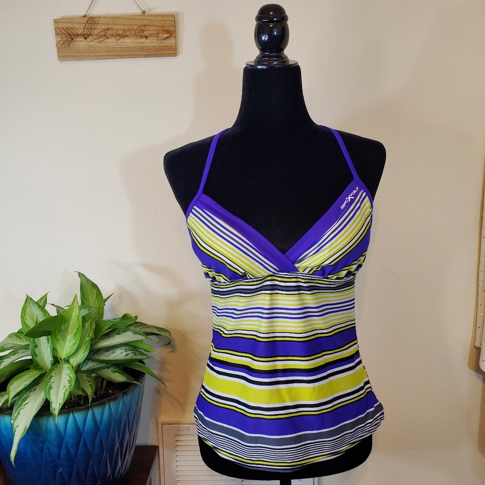 ZeroXposur Bathing Suit Top, Purple Green Black, Size 10